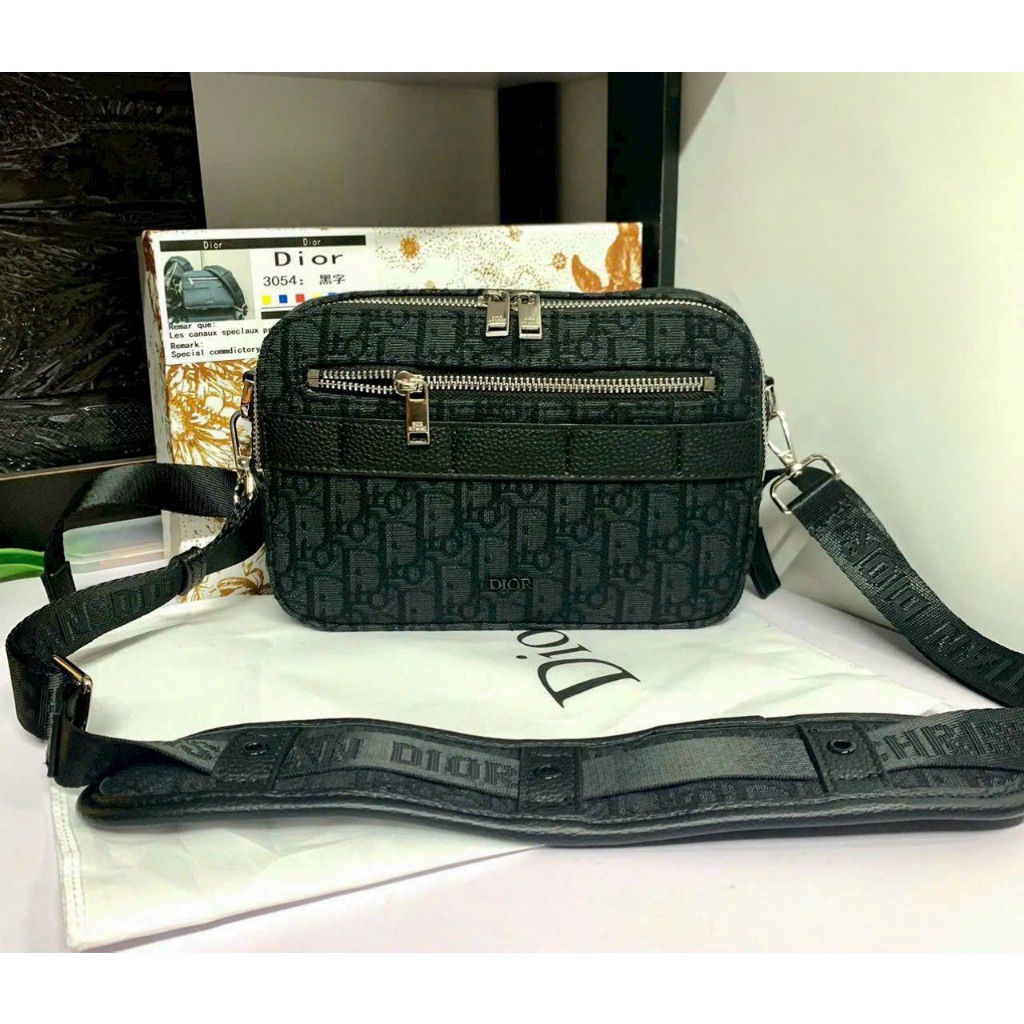 Túi đeo chéo nam nữ messenger thổ cẩm khoá kéo móc tròn D. i. or vải thêu loại dàyfullbox