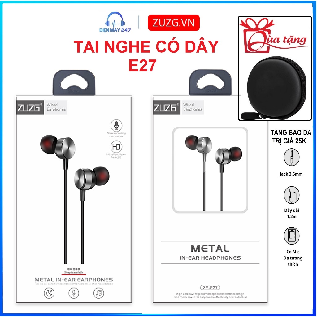 Tai nghe ip ZUZG chống ồn tích hợp micro âm thanh Stereo E27