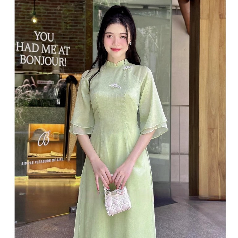 Áo dài cách tân nữ chất liệu voan mịn 4 tà dáng đẹp thời trang dự tiệc đám cưới mặc tết rất phù hợp