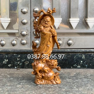Tượng sư tổ đạt ma cưỡi lân cao 20 30cm gỗ bách xanh cực đẹp