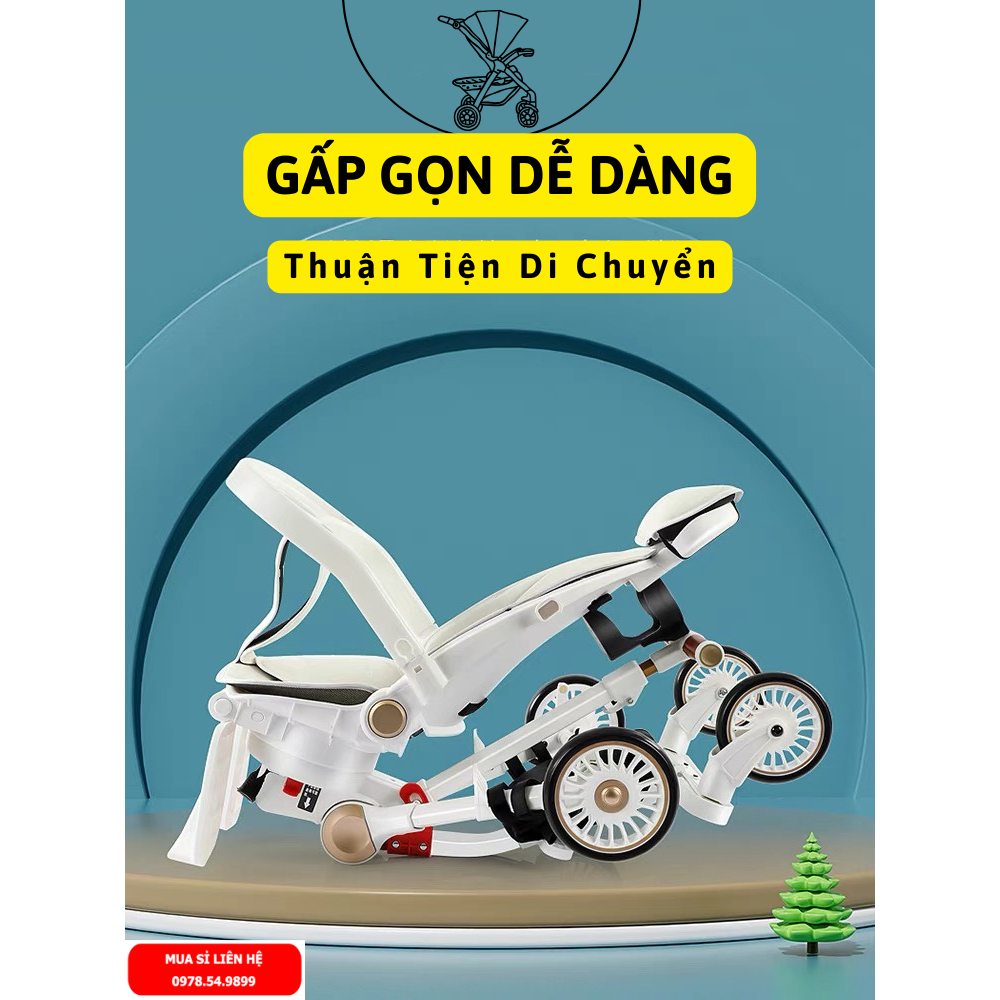 Xe đẩy gấp gọn cho bé đi du lịch, Xe đẩy cho bé 2 chiều ngả 3 tư thế cao cấp