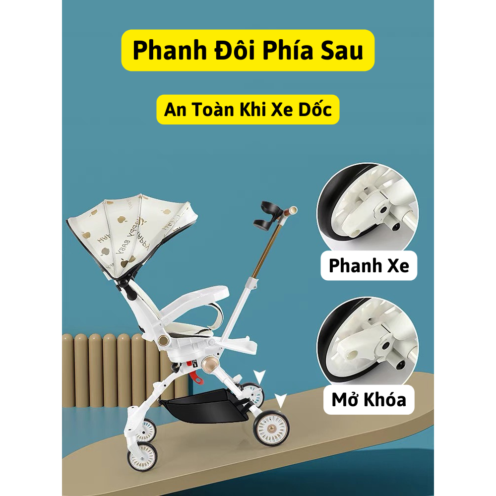 Xe đẩy gấp gọn cho bé đi du lịch, Xe đẩy cho bé 2 chiều ngả 3 tư thế cao cấp