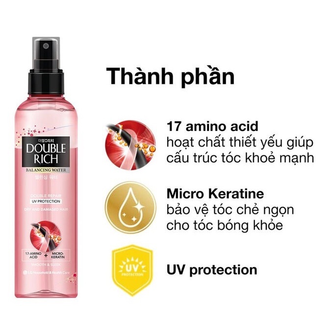 Xịt nước dưỡng tóc Double Rich 250ml Balancing Water Revitalize Nutrition chăm sóc tóc hư tổn  250ml