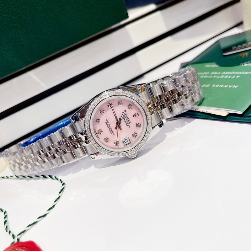 Đồng hồ nữ Rolex mặt đính đá siz 31mm dây kim loại mặt hồng
