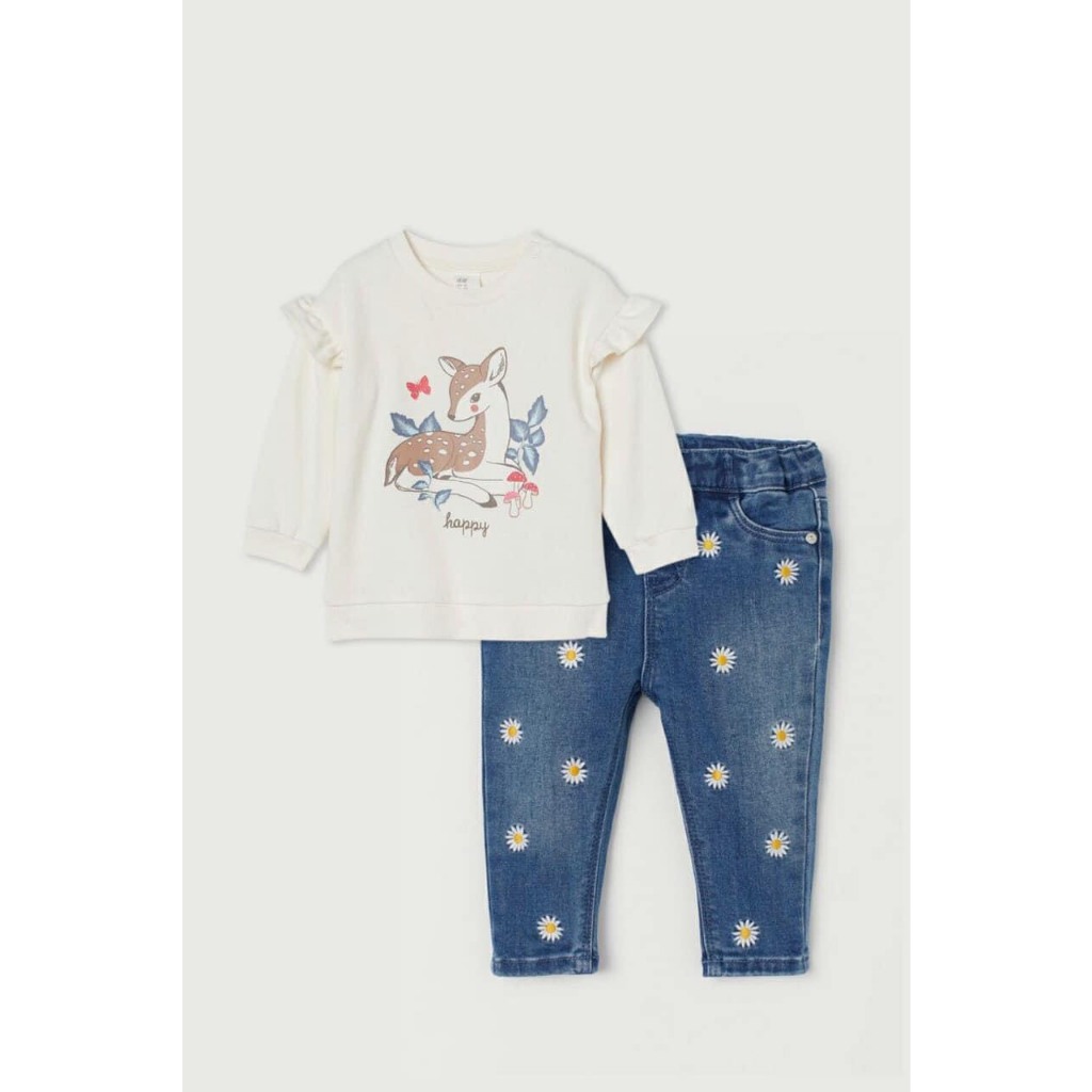 Bộ nỉ kèm quần jean dư xịn bé gái