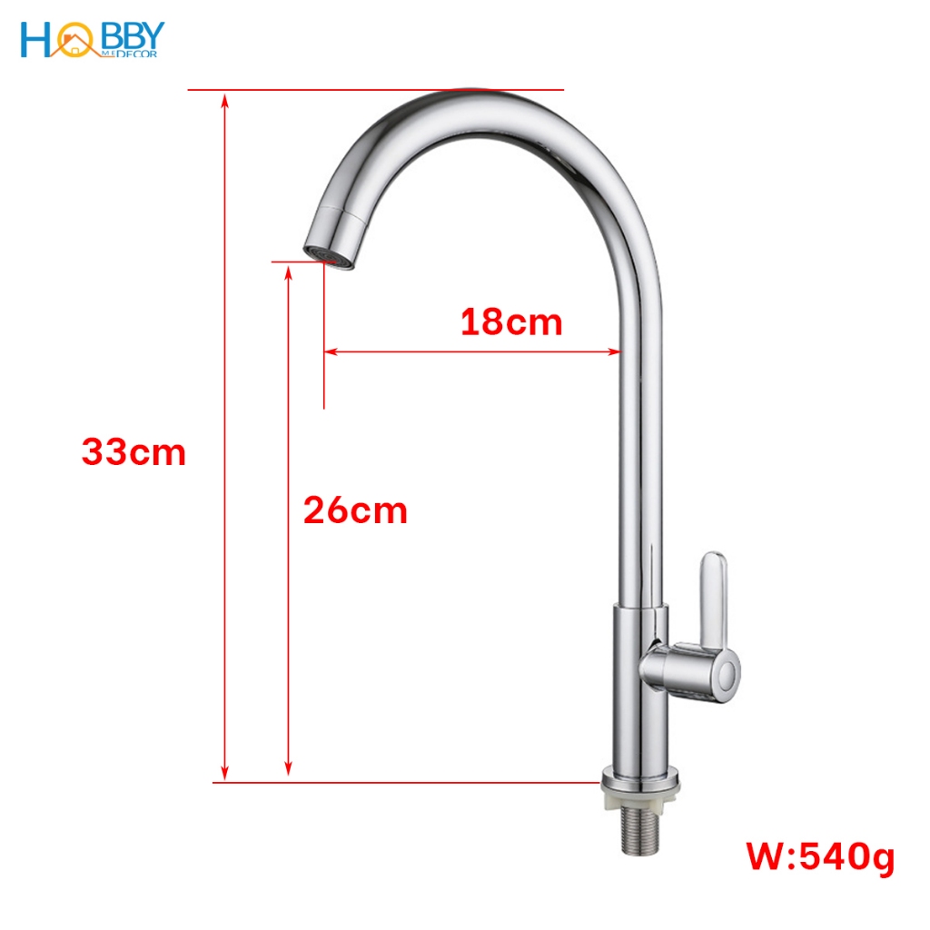 Vòi rửa chén bát cấp lạnh inox sáng bóng Hobby home decor RL2 có dây cấp