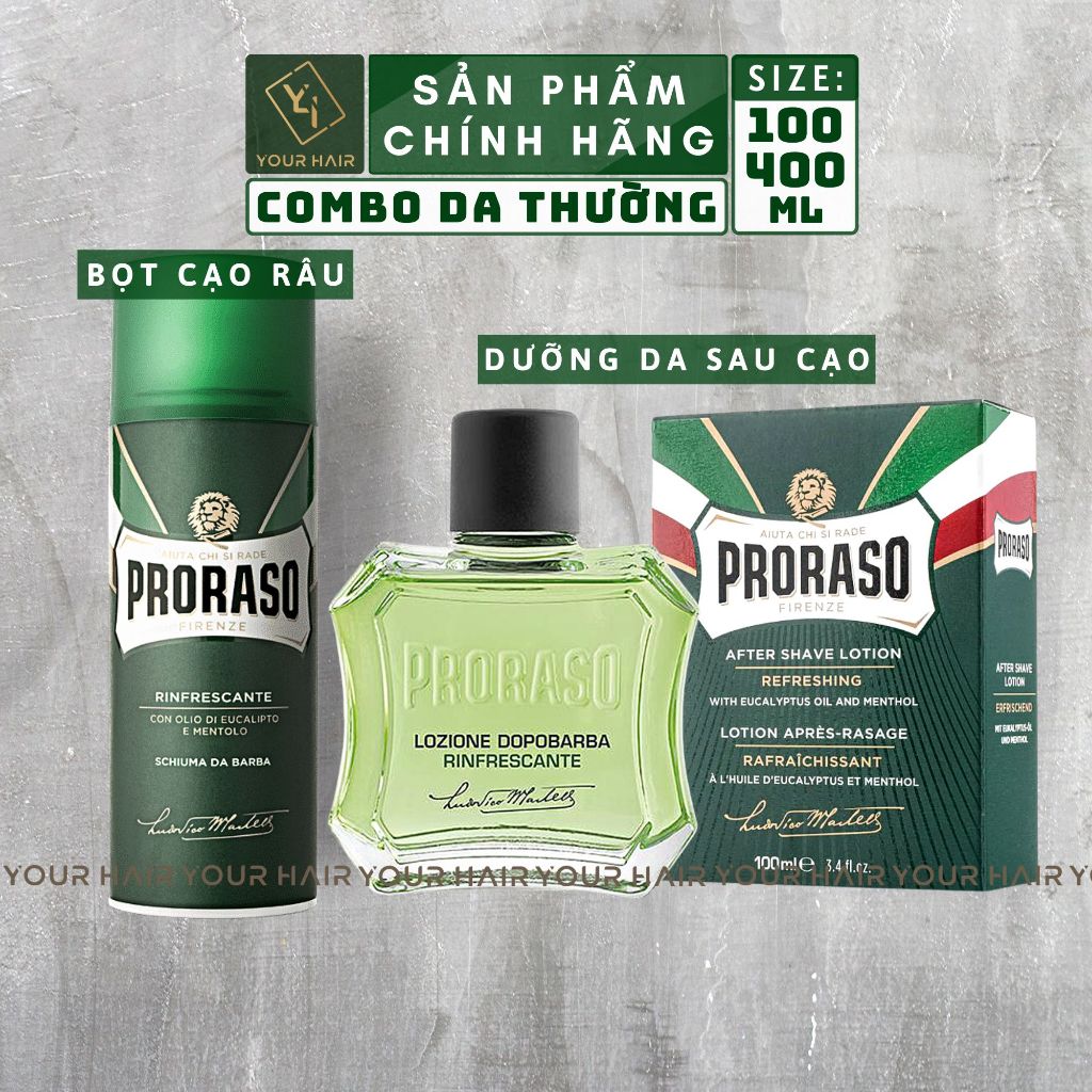 COMBO Bọt cạo Râu & Dưỡng Da sau cạo Proraso Refresh Shaving Foam 400ml & Aftershave 100ml
