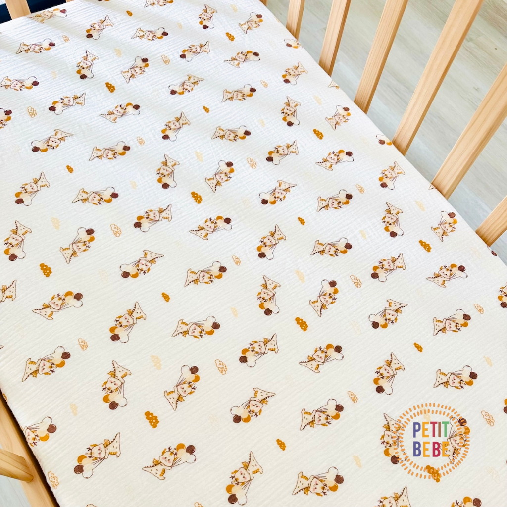 Ga bọc nệm cũi 70x130cm cho bé PETIT BEBE muslin bo chun