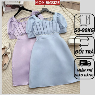 Váy bigsize nữ đầm dự tiệc đi chơi kiểu xếp ly đinh ngọc eo MON big size 50 - 90kg