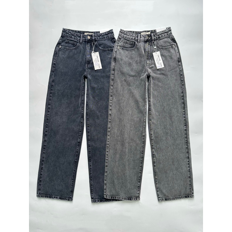 Quần jeans ống suông lưng cao xám mốc