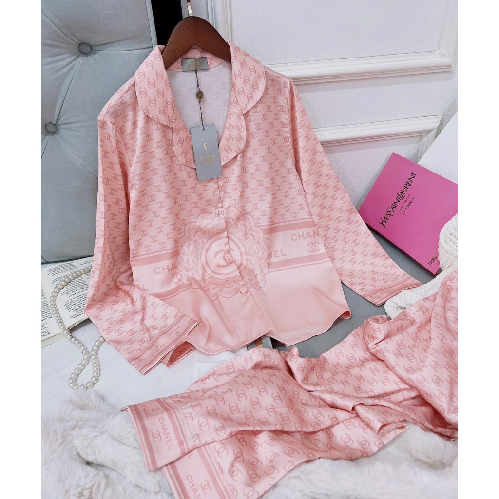 Bộ pijama nữ áo dài quần dài họa tiết chữ chất lụa tơ cao cấp nhiều màu Xumaki Store