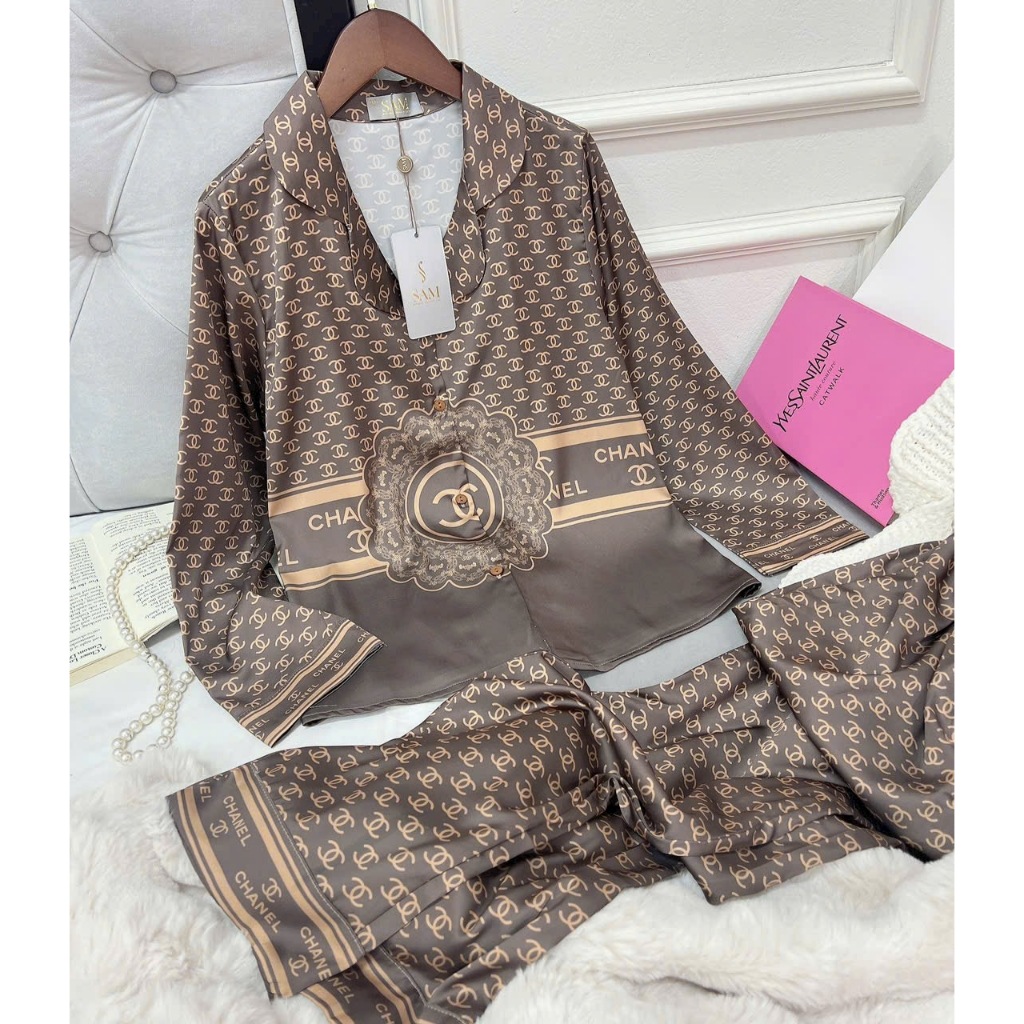 Bộ pijama nữ áo dài quần dài họa tiết chữ chất lụa tơ cao cấp nhiều màu Xumaki Store