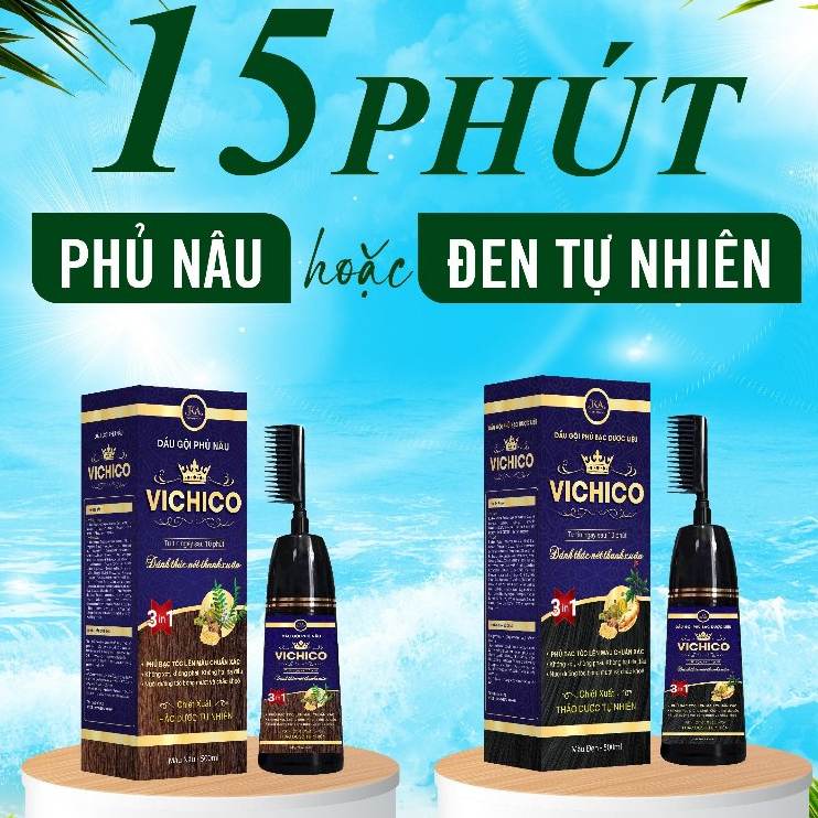 Dầu gội phủ bạc nhuộm tóc Vichico 500ml 2 màu nâu và đen - Hàng chính hãng