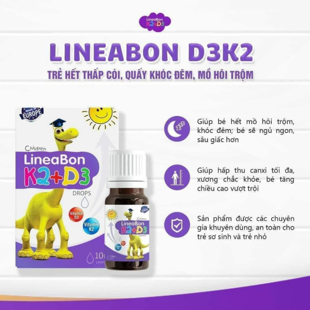 LineaBon Vitamin D3 K2 10ml Vitamin Hấp Thụ Canxi Giúp Tăng Chiều Cao Cho Bé Chính Hãng Bibo Mart