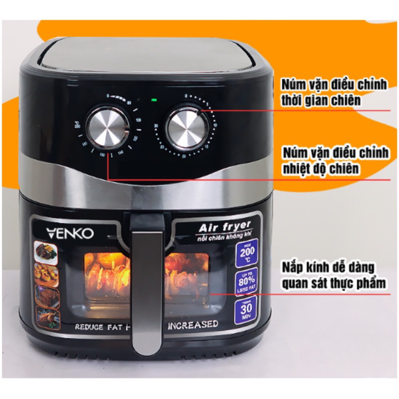 Nồi chiên không dầu Venko 10.5l nướng 2 còn gà thoải mái - Bh 12 tháng