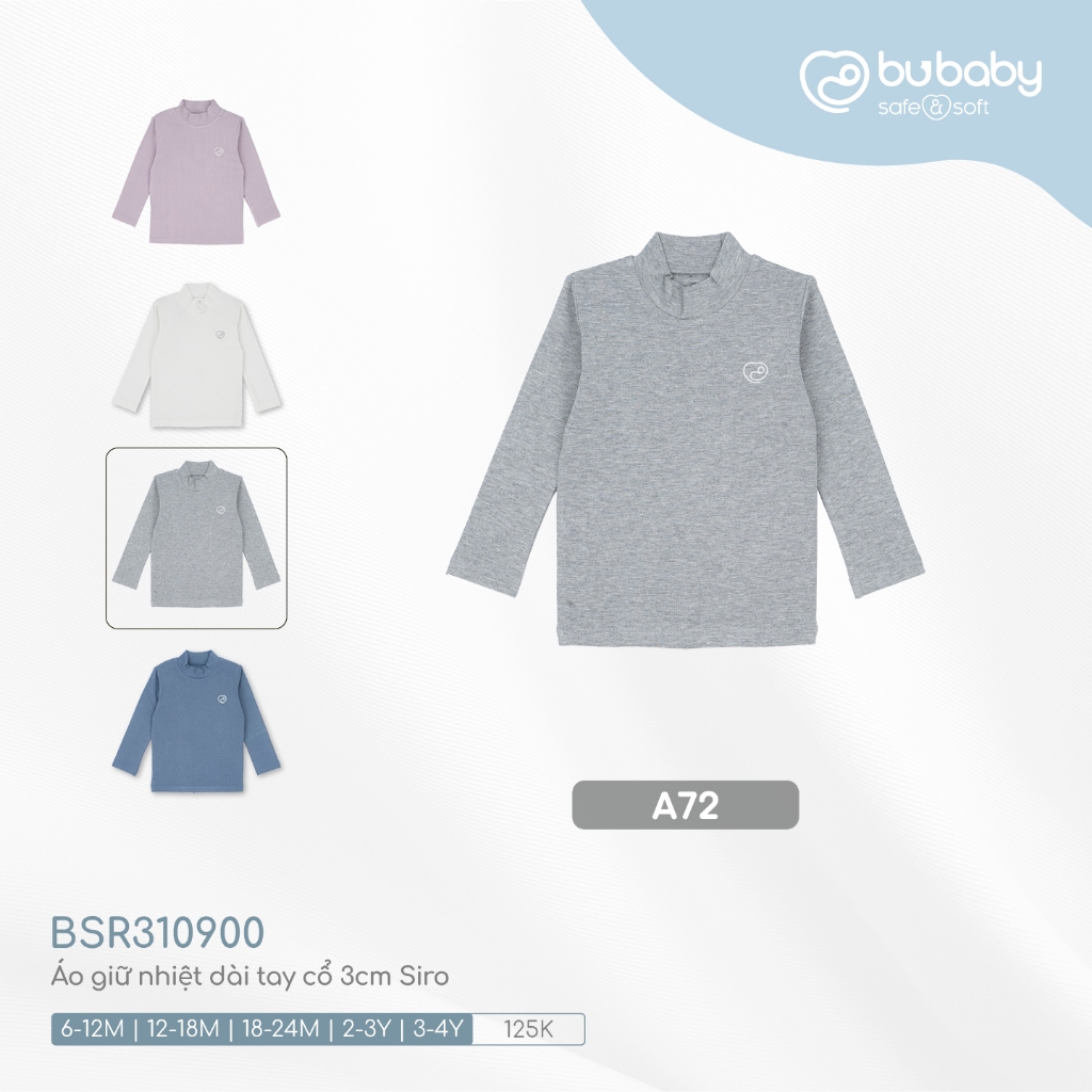 Bubaby BSR310900 Áo giữ nhiệt dài tay cổ 3cm Siro cho bé AW2023