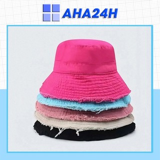 Mũ bucket thời trang unisex chất vải kaki vành tua rua nhiều màu có dây rút AH1923