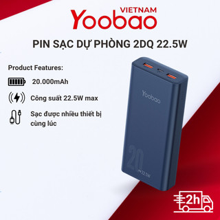 Pin sạc dự phòng 20000mAh D20Q / 2DQ Yoobao PD 20 Sạc nhanh công suất 22,5W - Dùng cho dòng Iphone 11,12, Huawei