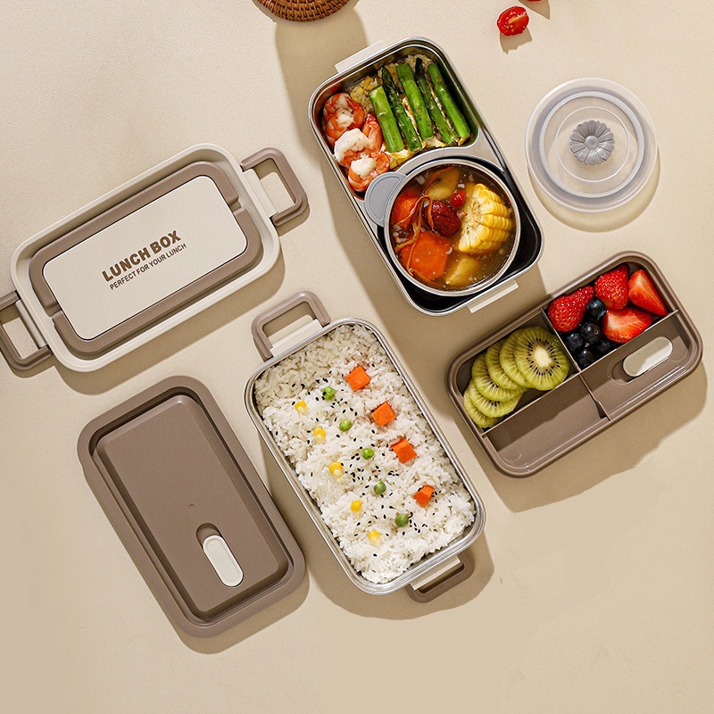 Hộp đựng cơm giữ nhiệt 2 tầng Lunch Box - Dung tích 2L + Tặng kèm bộ dụng cụ ăn INOX 304 Cao cấp