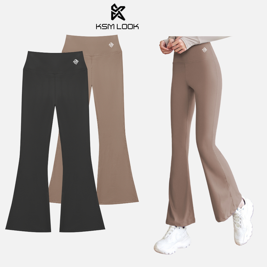 Quần Legging Dài Nữ KSM LOOK Cạp Cao Nâng Mông Ống Loe Vải Mềm Co Dãn Tốt Rẻ Đẹp Khoe Chân Thon Dài QLG605