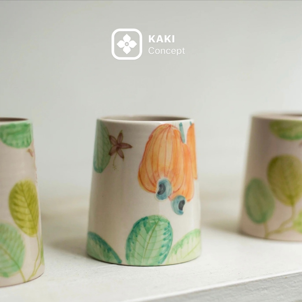 Cốc cafe và Đĩa vẽ hoa điều - Gốm xuất Ấn Độ