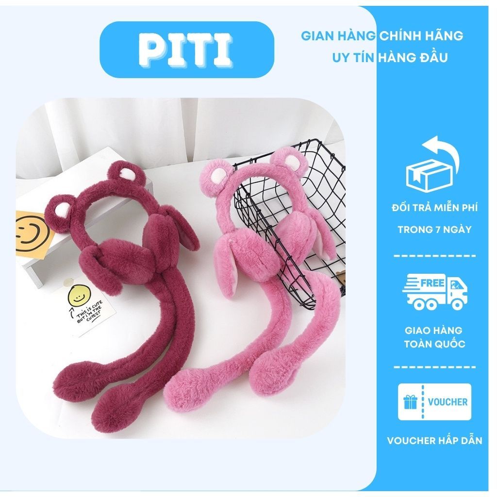 Chùm tai gấu PITI dễ thương có âm thanh bịt tai mèo chất liệu sợi polyester mềm dễ dàng phối đồ mùa đông
