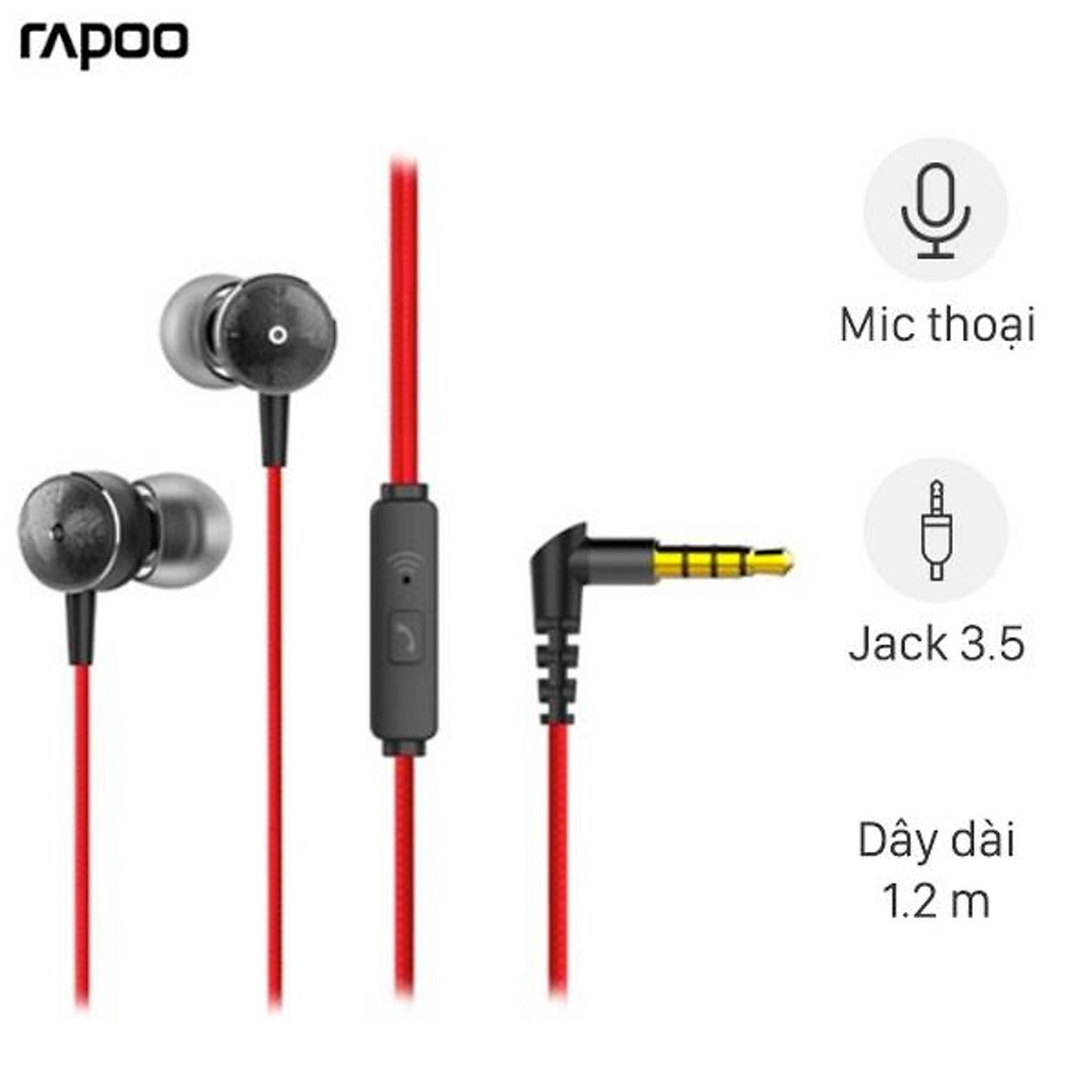 Tai Nghe Nhét Tai Có Dây Dài 1.2m Rapoo EP28 Jack 3.5mm Thiết Kế Chữ L Có Mic Ghi Âm - Hàng Chính Hãng Bảo Hành 24 Tháng