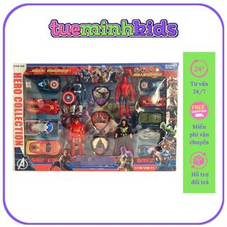 Bộ Đồ Chơi Mô Hình Siêu Nhân Captain American Và Người Nhện Tuệ Minh Có Khiên Và 5 Ô Tô Bánh Đà Siêu Ngầu Cho Bé Trai