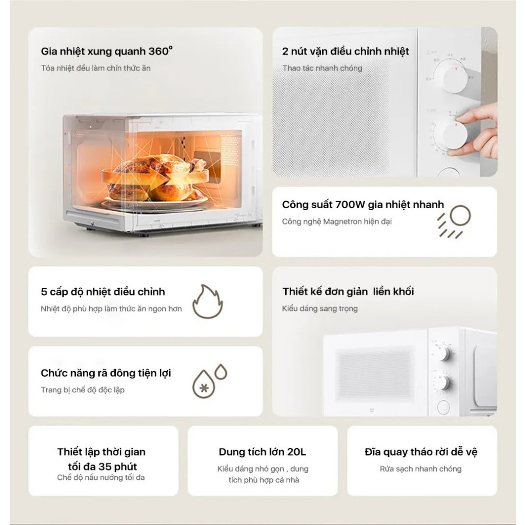 Lò vi sóng thông minh Xiaomi Mijia MWB020 dung tích 20L công suất 700W, làm nóng 360 độ - Hàng chính hãng