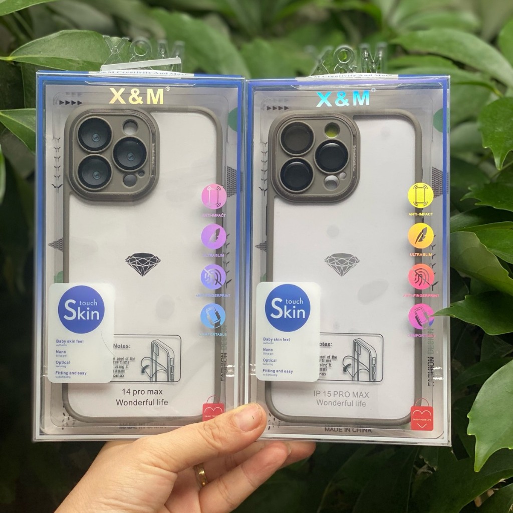 Ốp X&M Touch Skin lưng trong viền màu bảo vệ camera cho IPhone 15 ProMax / 15 Pro / 14 ProMax / 12ProMax / 13 ProMax