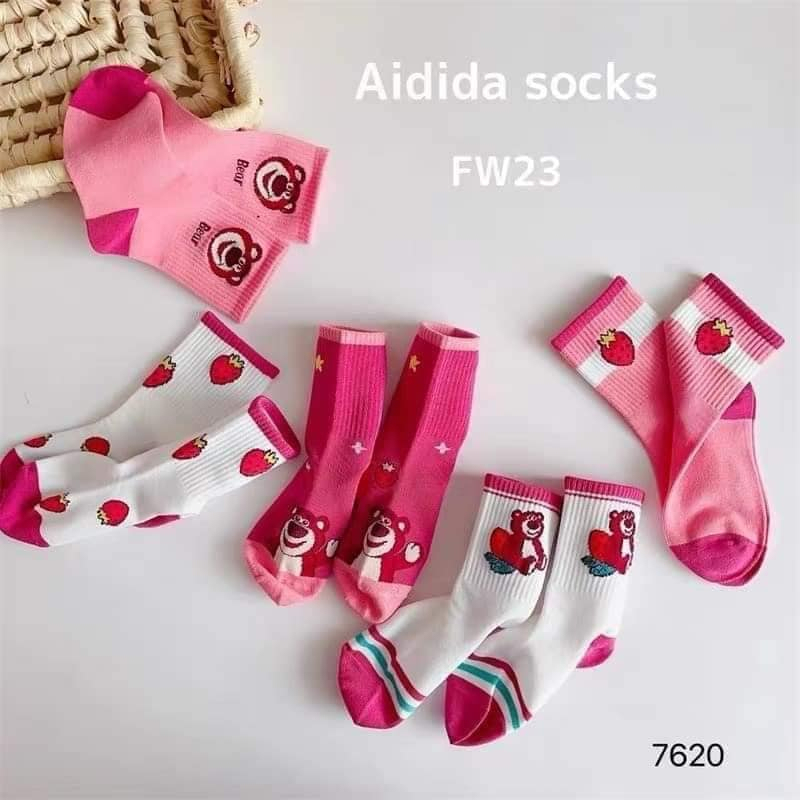 Sét 10 đôi tất gấu dâu cổ cao cho bé gái