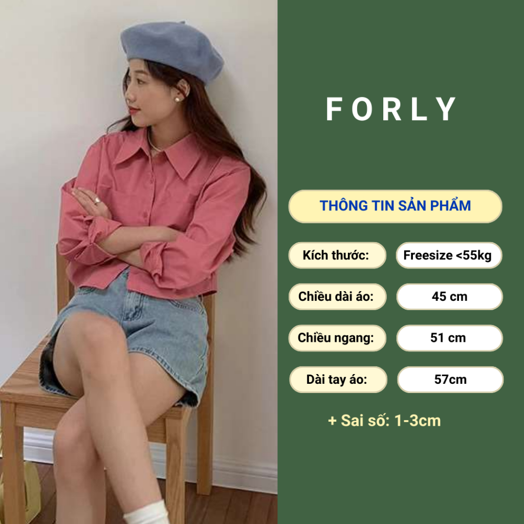 Áo sơ mi tay dài dáng ngắn Forlyoffical sơ mi trơn croptop cổ đức thời trang Hàn Quốc FG046