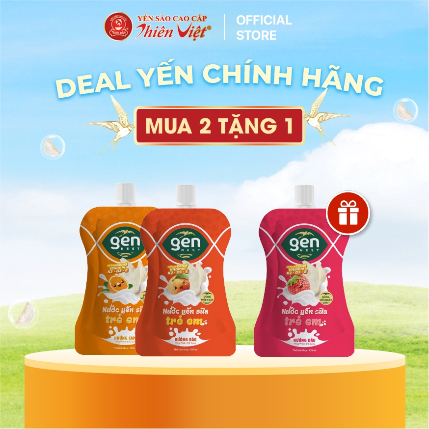 [Mua 2 Tặng 1] Nước yến sữa trẻ em Gennest vị trái cây (Túi 105ml) _ Dùng cho bé từ 1 tuổi