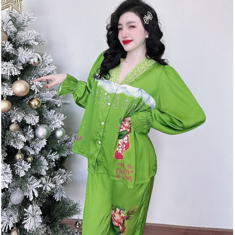 Bộ Mặc Nhà BIGSIZE Nữ SOJUN Pijama Quần Dài Tay Dài Thiết Kế Lụa Latin 50-70kg