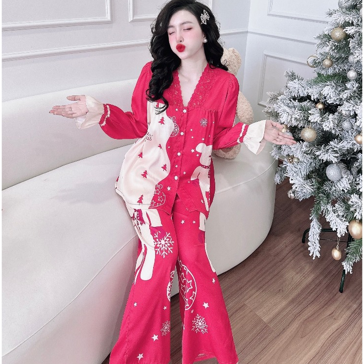 Bộ Mặc Nhà BIGSIZE Nữ SOJUN Pijama Quần Dài Tay Dài Thiết Kế Lụa Latin 50-70kg