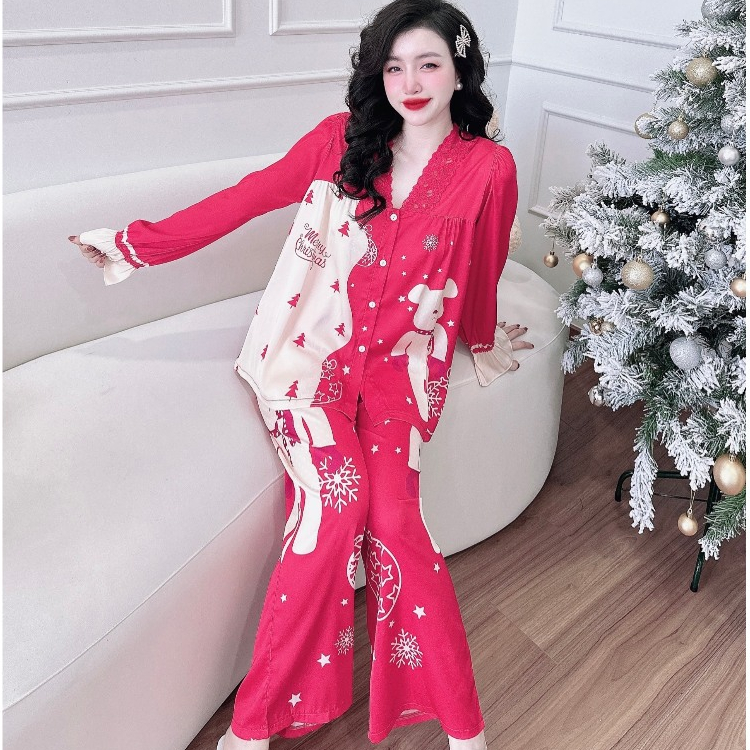 Bộ Mặc Nhà BIGSIZE Nữ SOJUN Pijama Quần Dài Tay Dài Thiết Kế Lụa Latin 50-70kg