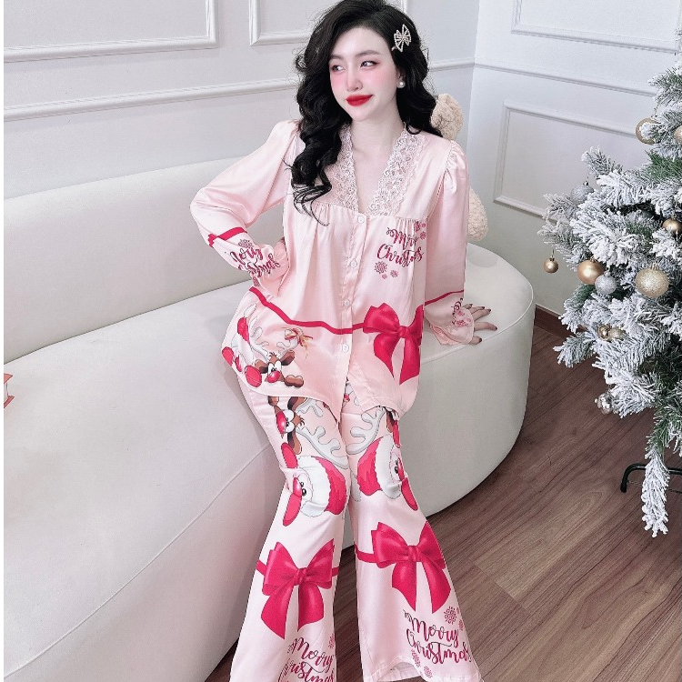 Bộ Mặc Nhà BIGSIZE Nữ SOJUN Pijama Quần Dài Tay Dài Thiết Kế Lụa Latin 50-70kg