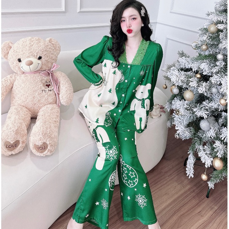 Bộ Mặc Nhà BIGSIZE Nữ SOJUN Pijama Quần Dài Tay Dài Thiết Kế Lụa Latin 50-70kg