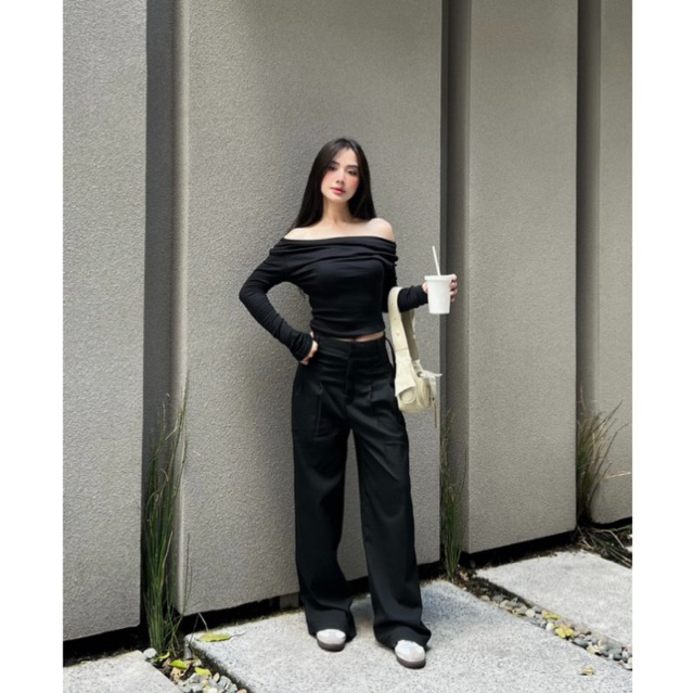 QUẦN TÂY LƯNG THẤP XẾP LY PHOM RỘNG KÈM DÂY