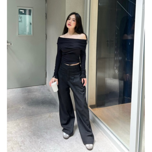 QUẦN TÂY LƯNG THẤP XẾP LY PHOM RỘNG KÈM DÂY