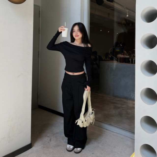 QUẦN TÂY LƯNG THẤP XẾP LY PHOM RỘNG KÈM DÂY