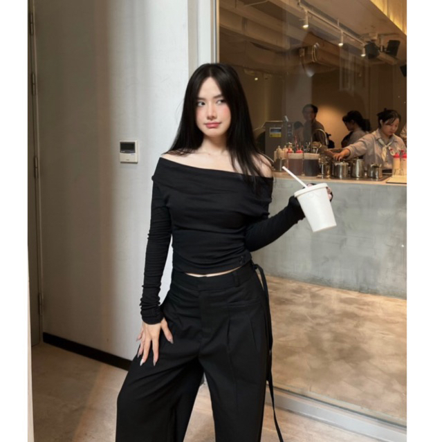 QUẦN TÂY LƯNG THẤP XẾP LY PHOM RỘNG KÈM DÂY