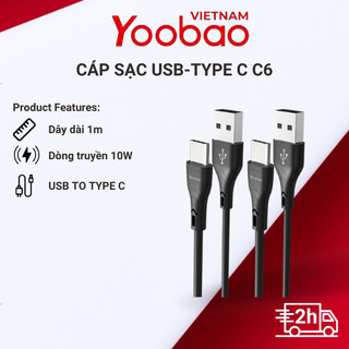Dây cáp sạc USB Type C YOOBAO C6 Sạc ổn định - Chiều dài 1m - Màu sắc đơn giản - Thiết kế gọn gàng, thuận tiện sử dụng