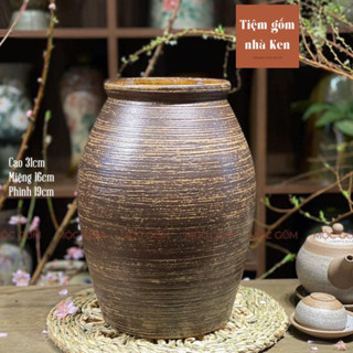 Bình gốm Bát Tràng dáng chum size to men nâu mộc vintage cắm sen, đào, lê, mận trang trí phòng khách đẹp
