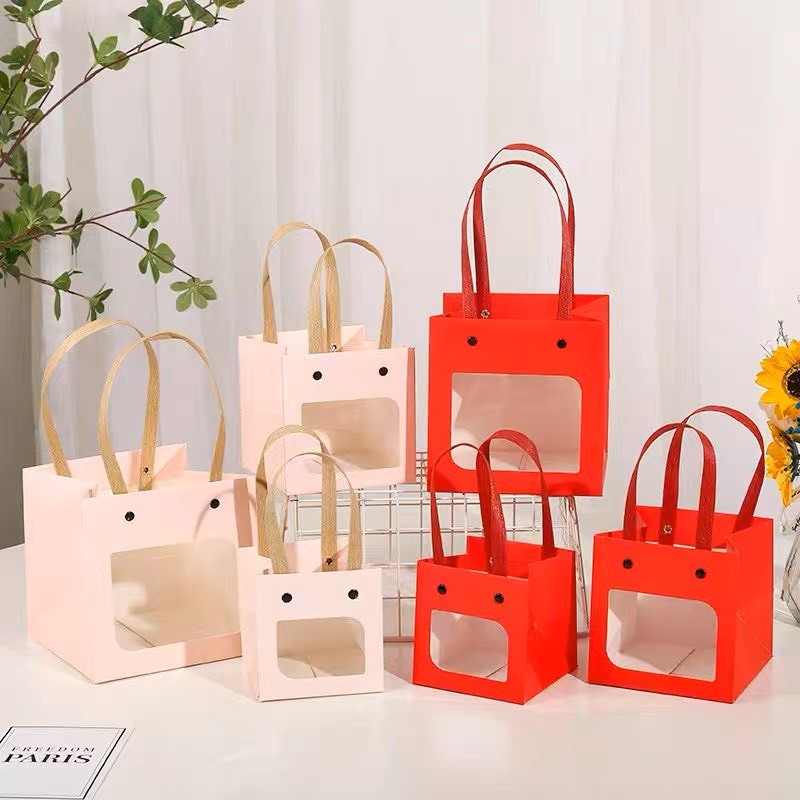 Túi đựng quà khối vuông 1 mặt trong suốt quai cói Hy Hy Store