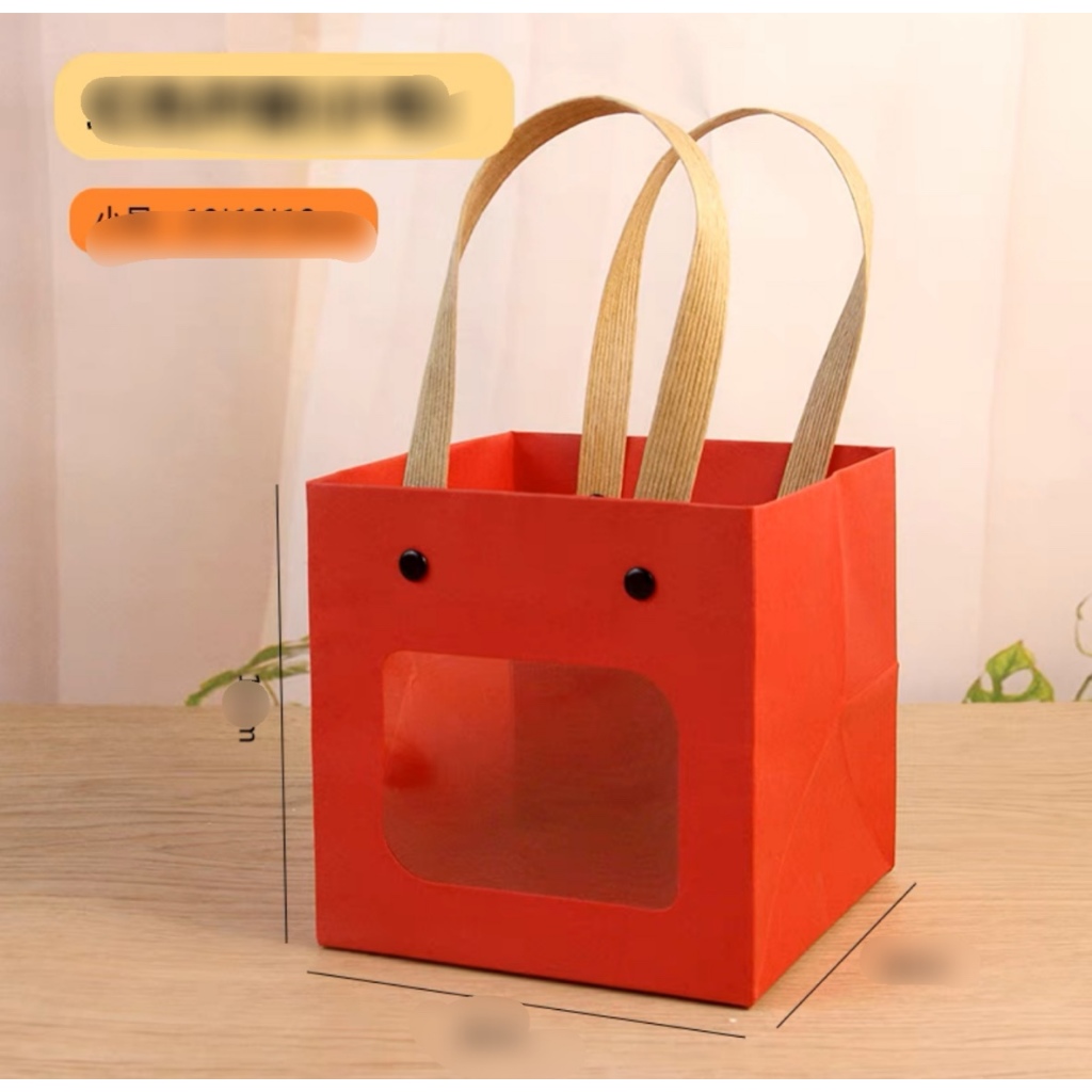 Túi đựng quà khối vuông 1 mặt trong suốt quai cói Hy Hy Store