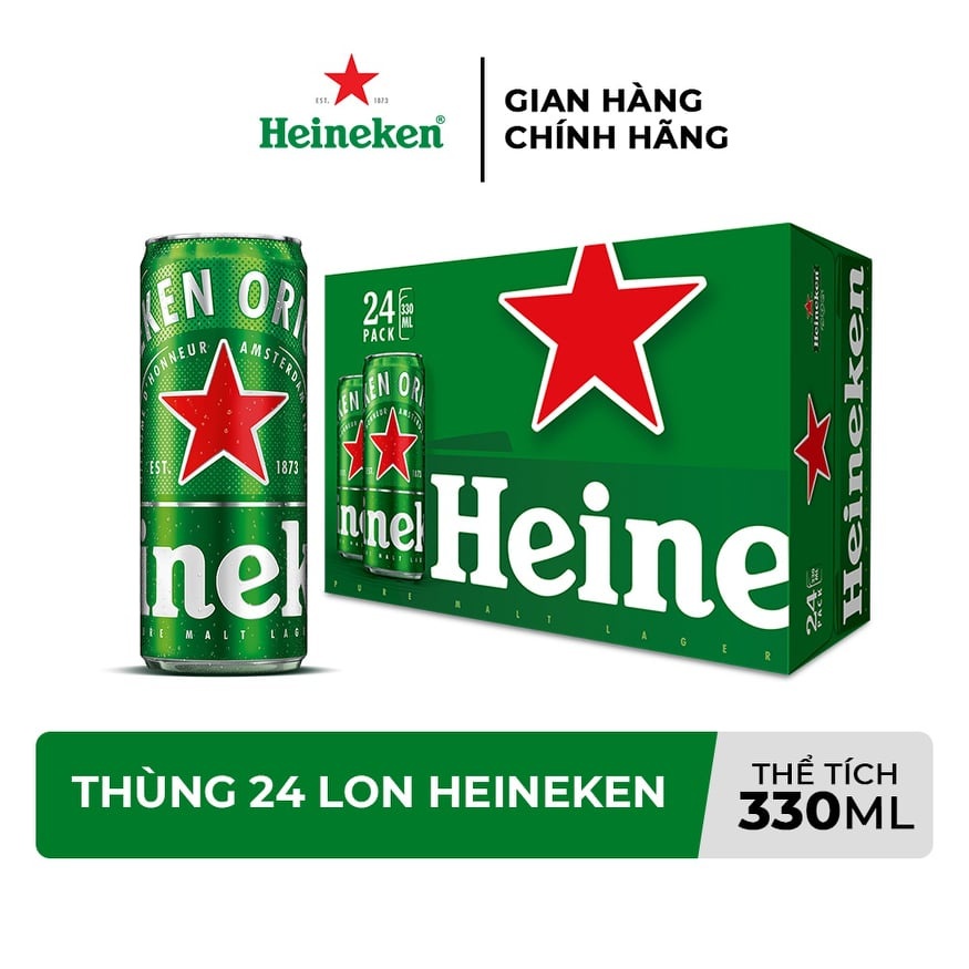 [Hỏa tốc] Thùng 24 lon bia Heineken (Heineken xanh) 330ml/lon