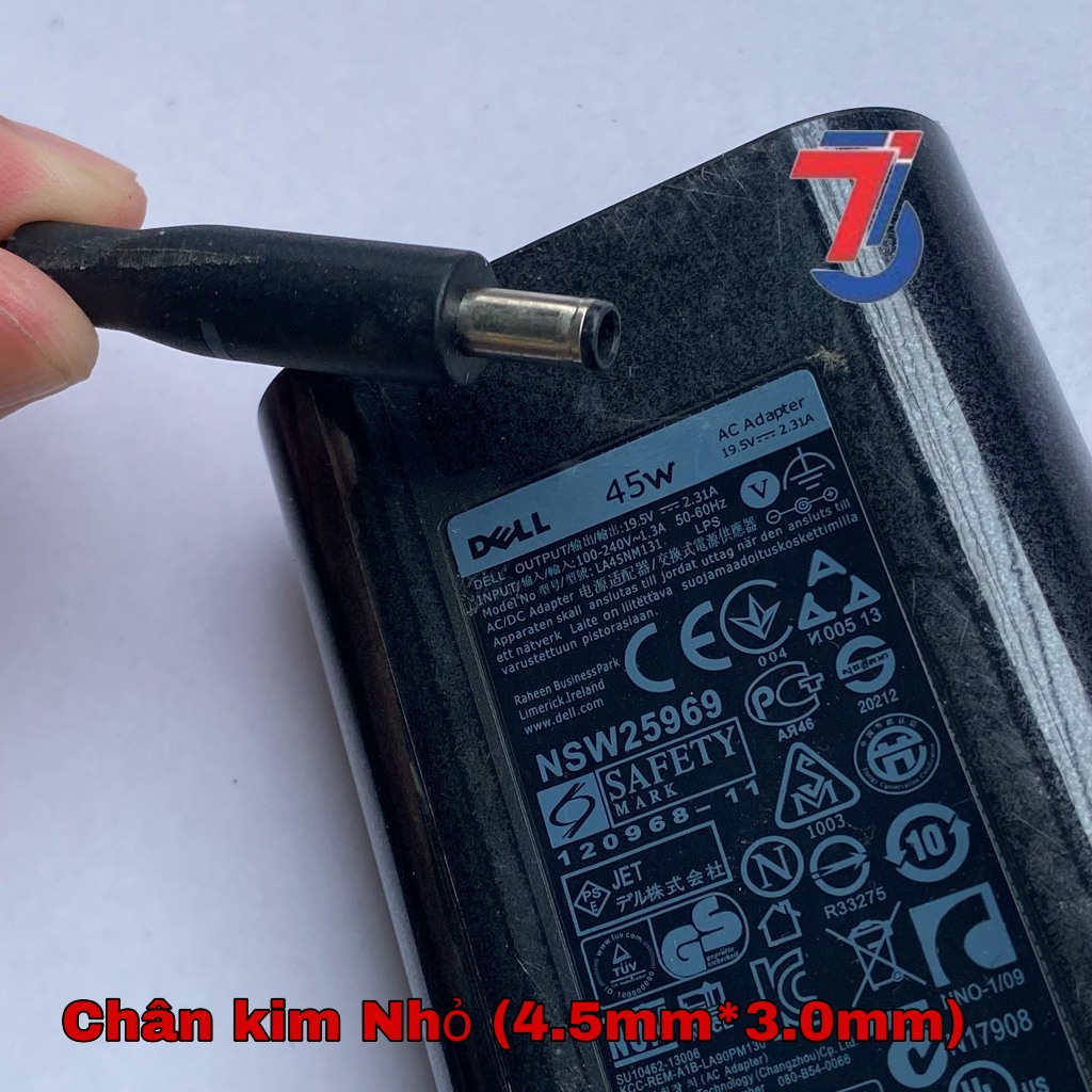 Sạc Laptop DELL 19,5V-2.31A  Chân Kim Nhỏ 4.5*3.0mm loại tốt bảo hành 12 tháng - Adapter Dell