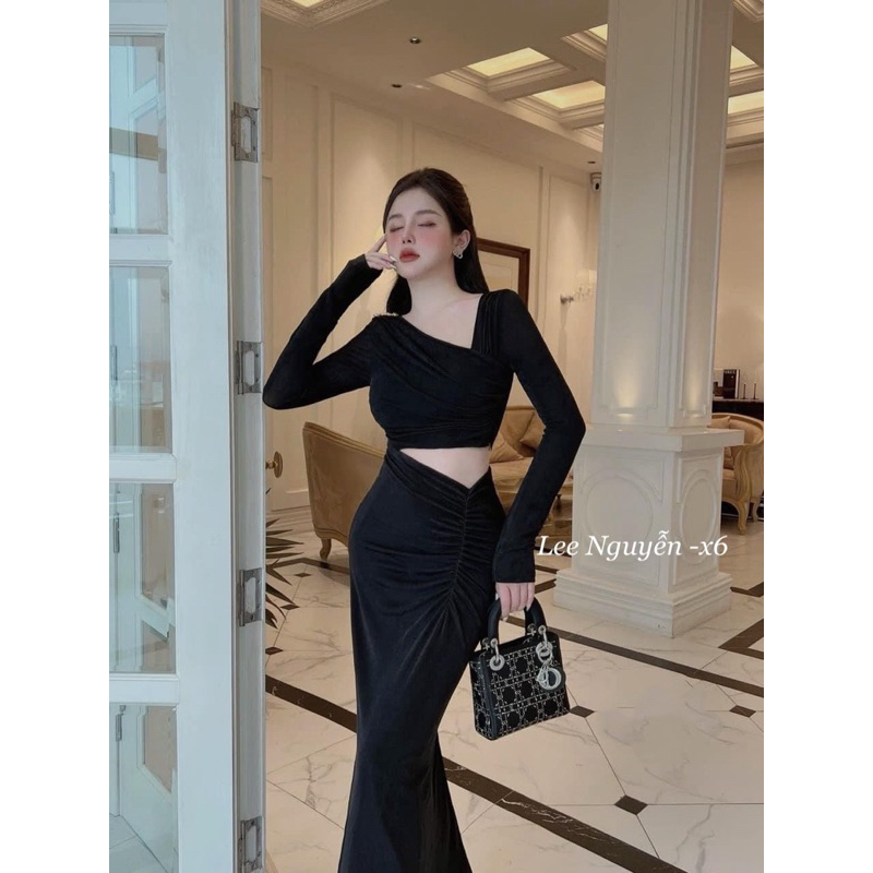 Đầm body dài, nhúng khoét eo hàng 2 lớp dày đẹp sang trọng sexy