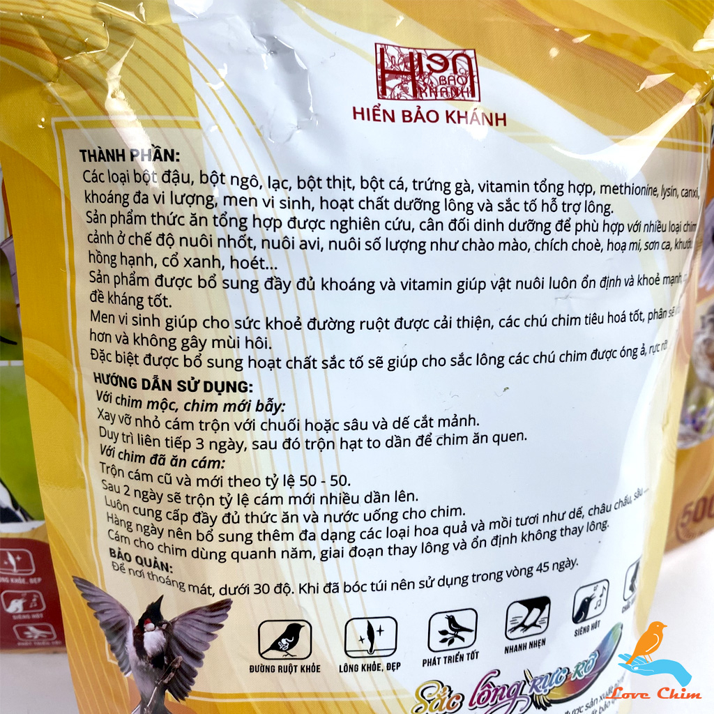 Cám chim tổng hợp Hiển Bảo Khánh 500gr - Cám chim Chào Mào, Khuyên, Chích Chòe, Mi - Thức ăn cho chim Milody